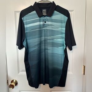 Oakley Men's Black and Blue Striped Polo Golf  Shirt EUC Sz L